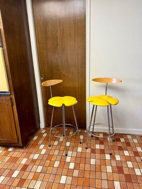 (ONLY 1 LEFT) 1970’s Vintage Effezeta Italian Yellow Clover Bar Stool Chair